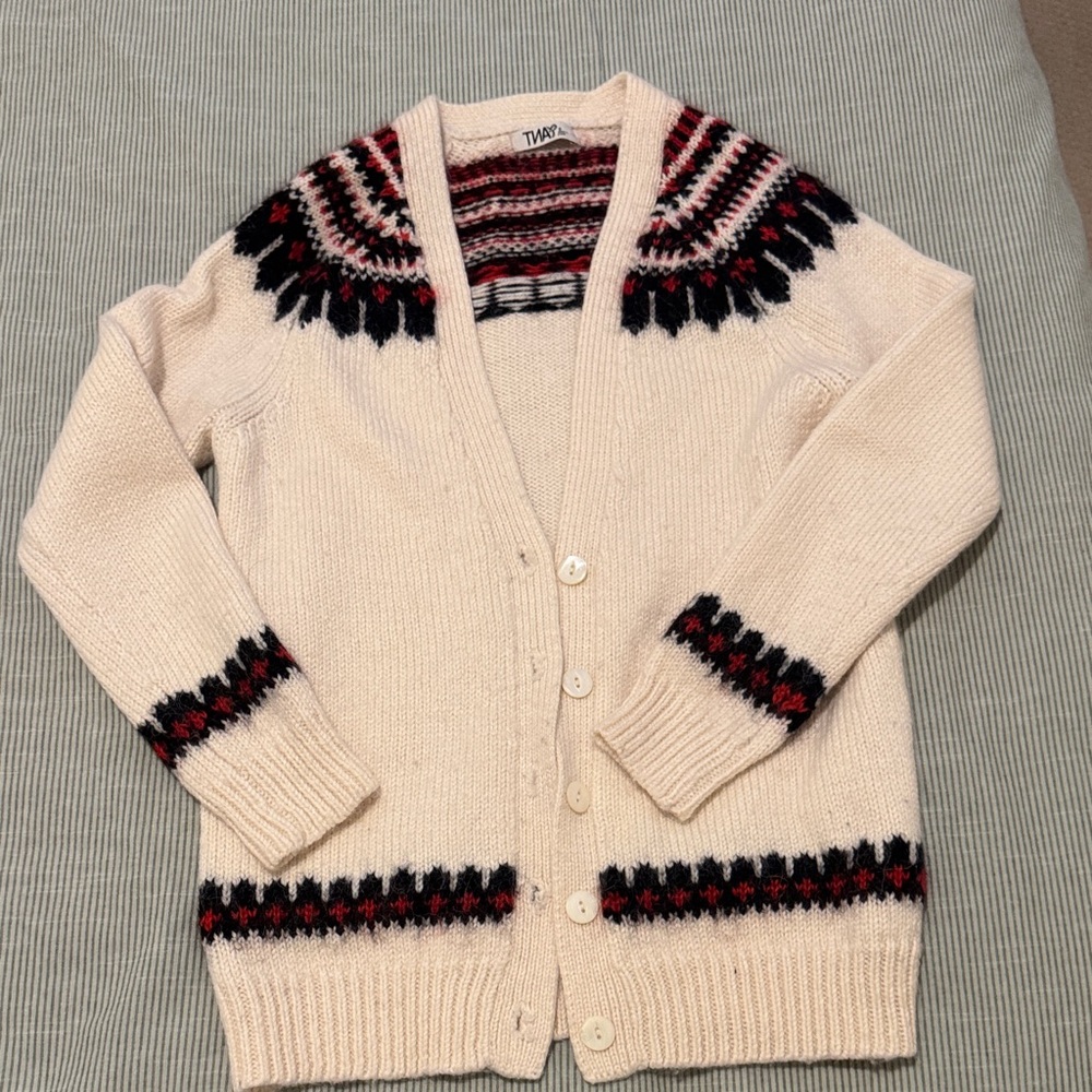 TNA Cream Sweater with Red and Black Design